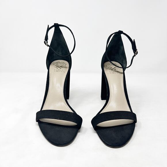 [Vince Camuto] Black Leather Mairana Minimalist Chunky Block Heel Sandals Sz 10 - Picture 3 of 12